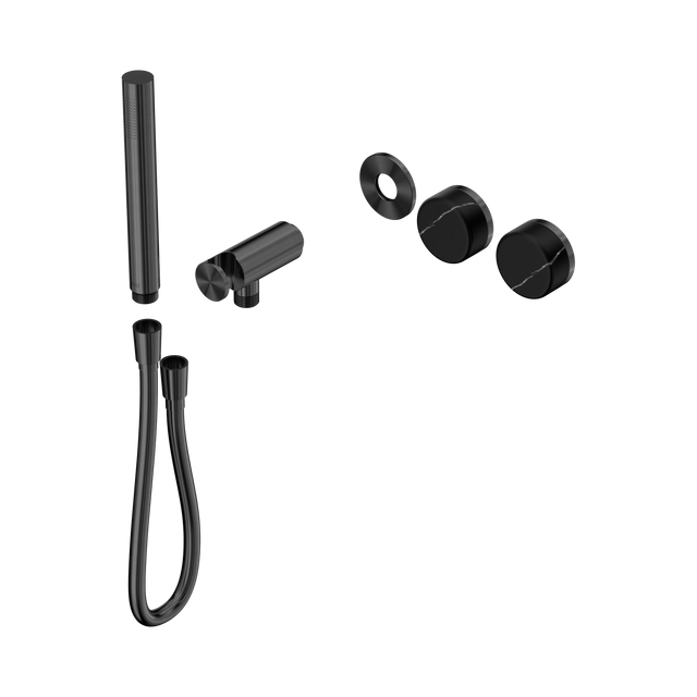 An image of Nero Tapware's Serenity Progressive Shower System With Marquina Black Handle And Slim Shower Trim Kit Only Gun Metal