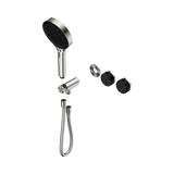 An image of Nero Tapware's Serenity Progressive Shower System With Marquina Black Handle And Serenity Hand Shower Trim Kit Only Brushed Nickel