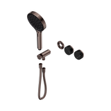 An image of Nero Tapware's Serenity Progressive Shower System With Marquina Black Handle And Serenity Hand Shower Trim Kit Only Brushed Bronze