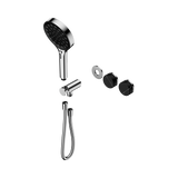 An image of Nero Tapware's Serenity Progressive Shower System With Marquina Black Handle And Serenity Hand Shower Trim Kit Only Chrome