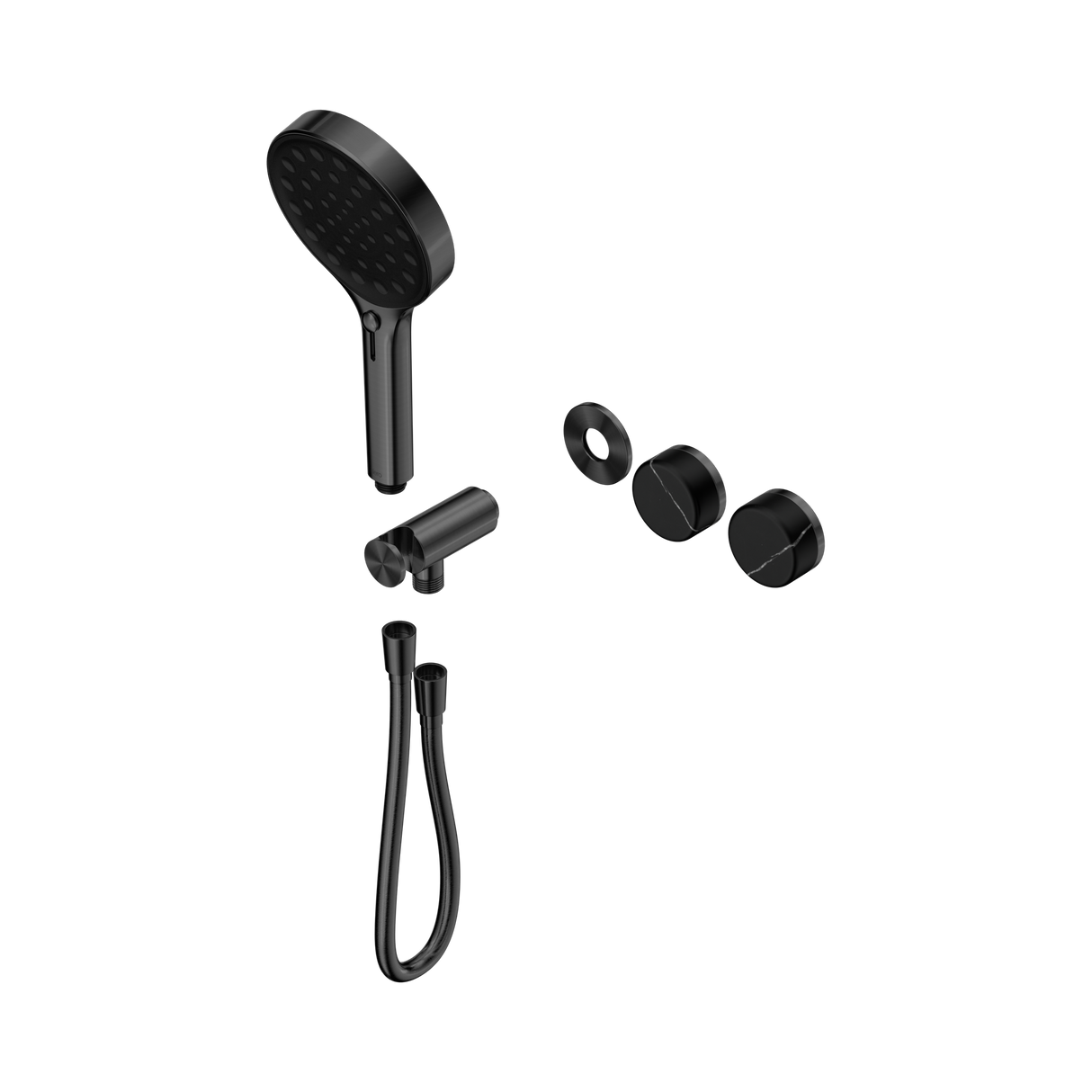 An image of Nero Tapware's Serenity Progressive Shower System With Marquina Black Handle And Serenity Hand Shower Trim Kit Only Gun Metal