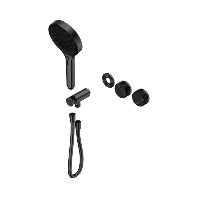 An image of Nero Tapware's Serenity Progressive Shower System With Marquina Black Handle And Serenity Hand Shower Trim Kit Only Gun Metal