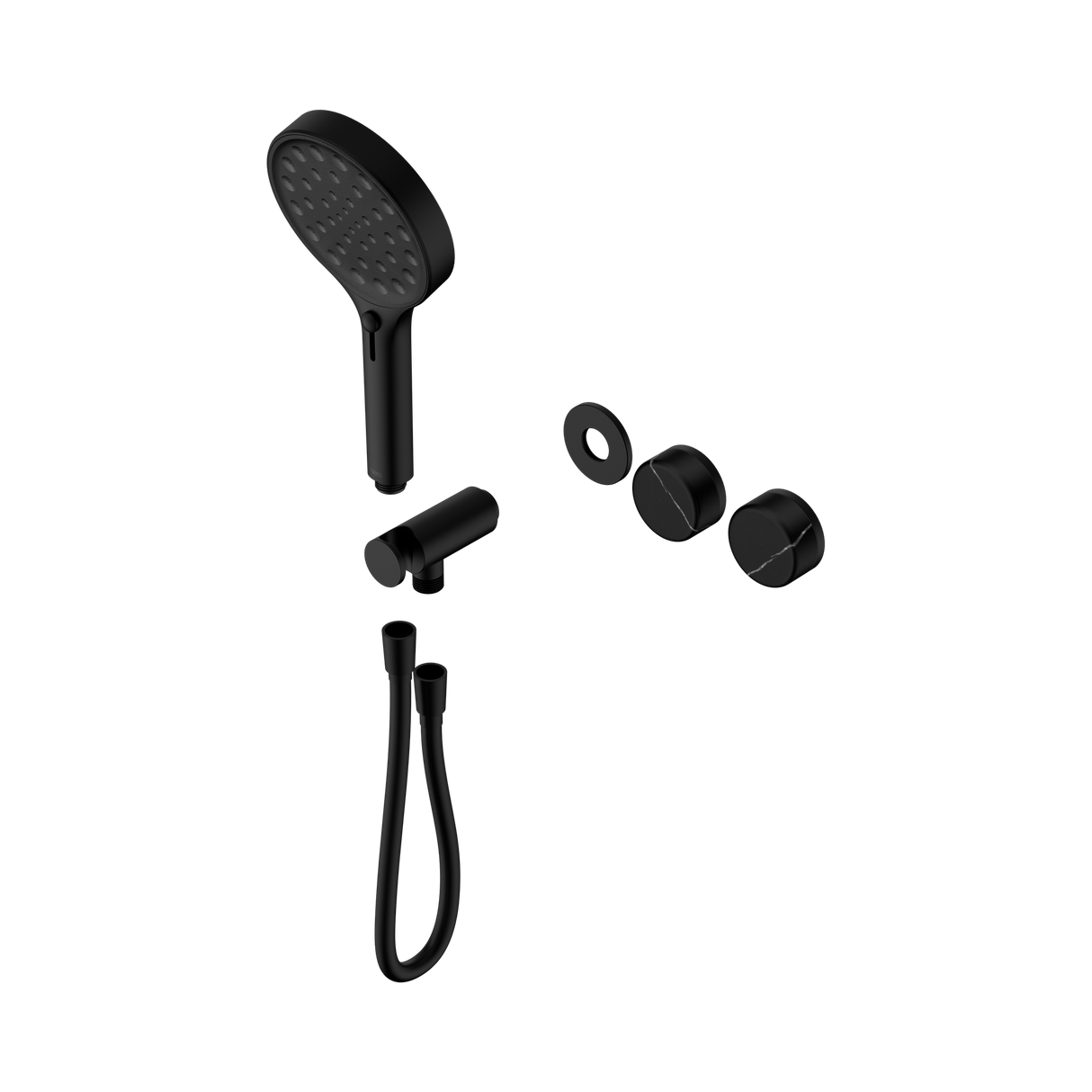 An image of Nero Tapware's Serenity Progressive Shower System With Marquina Black Handle And Serenity Hand Shower Trim Kit Only Matt Black