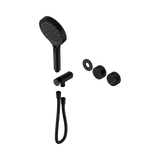 An image of Nero Tapware's Serenity Progressive Shower System With Marquina Black Handle And Serenity Hand Shower Trim Kit Only Matt Black