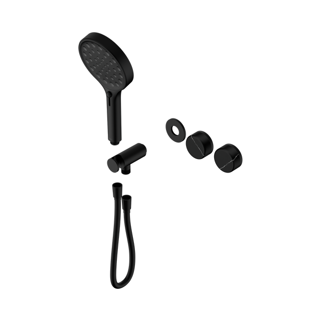 An image of Nero Tapware's Serenity Progressive Shower System With Marquina Black Handle And Serenity Hand Shower Trim Kit Only Matt Black