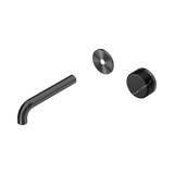An image of Nero Tapware's Serenity Progressive Wall Basin Mixer 160mm Spout With Marquina Black Handle Trim Kit Only Gun Metal