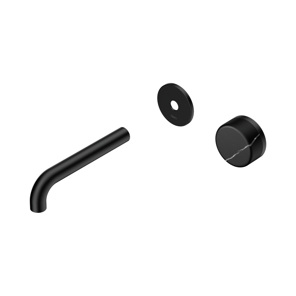 An image of Nero Tapware's Serenity Progressive Wall Basin Mixer 160mm Spout With Marquina Black Handle Trim Kit Only Matt Black