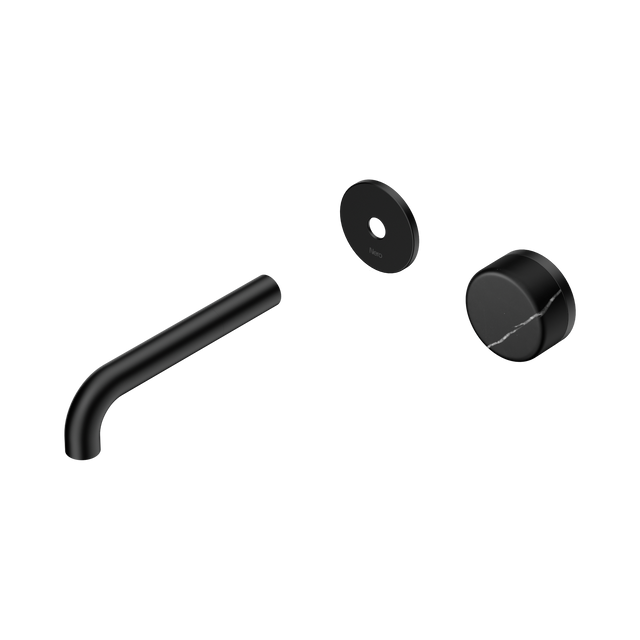 An image of Nero Tapware's Serenity Progressive Wall Basin Mixer 160mm Spout With Marquina Black Handle Trim Kit Only Matt Black