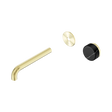An image of Nero Tapware's Serenity Progressive Wall Basin Mixer 185mm Spout With Marquina Black Handle Trim Kit Only Brushed Gold