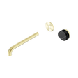 An image of Nero Tapware's Serenity Progressive Wall Basin Mixer 220mm Spout With Marquina Black Handle Trim Kit Only Brushed Gold