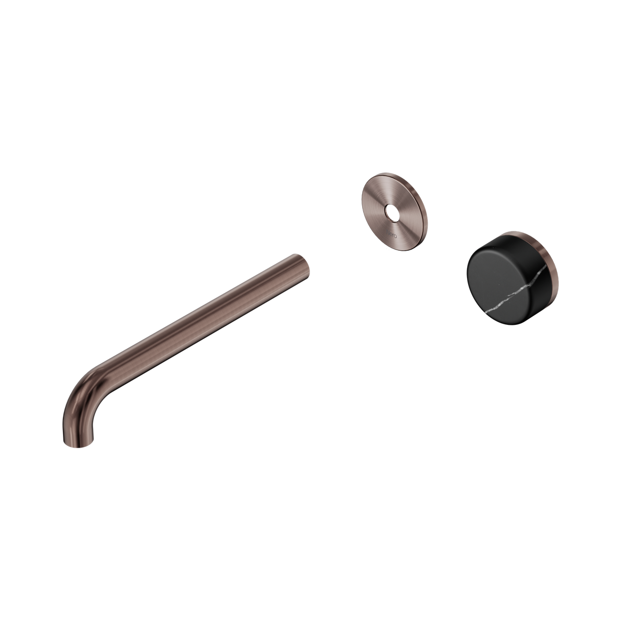 An image of Nero Tapware's Serenity Progressive Wall Basin Mixer 220mm Spout With Marquina Black Handle Trim Kit Only Brushed Bronze