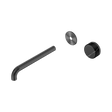 An image of Nero Tapware's Serenity Progressive Wall Basin Mixer 220mm Spout With Marquina Black Handle Trim Kit Only Gun Metal