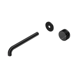 An image of Nero Tapware's Serenity Progressive Wall Basin Mixer 220mm Spout With Marquina Black Handle Trim Kit Only Matt Black