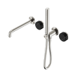 An image of Nero Tapware's Serenity Progressive Shower System With Spout With Marquina Black Handle And Slim Shower Brushed Nickel