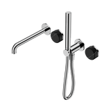 An image of Nero Tapware's Serenity Progressive Shower System With Spout With Marquina Black Handle And Slim Shower Chrome