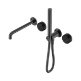 An image of Nero Tapware's Serenity Progressive Shower System With Spout With Marquina Black Handle And Slim Shower Gun Metal