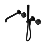 An image of Nero Tapware's Serenity Progressive Shower System With Spout With Marquina Black Handle And Slim Shower Matt Black