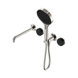 An image of Nero Tapware's Serenity Progressive Shower System With Spout With Marquina Black Handle And Serenity Hand Shower Brushed Nickel