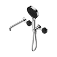 An image of Nero Tapware's Serenity Progressive Shower System With Spout With Marquina Black Handle And Serenity Hand Shower Chrome