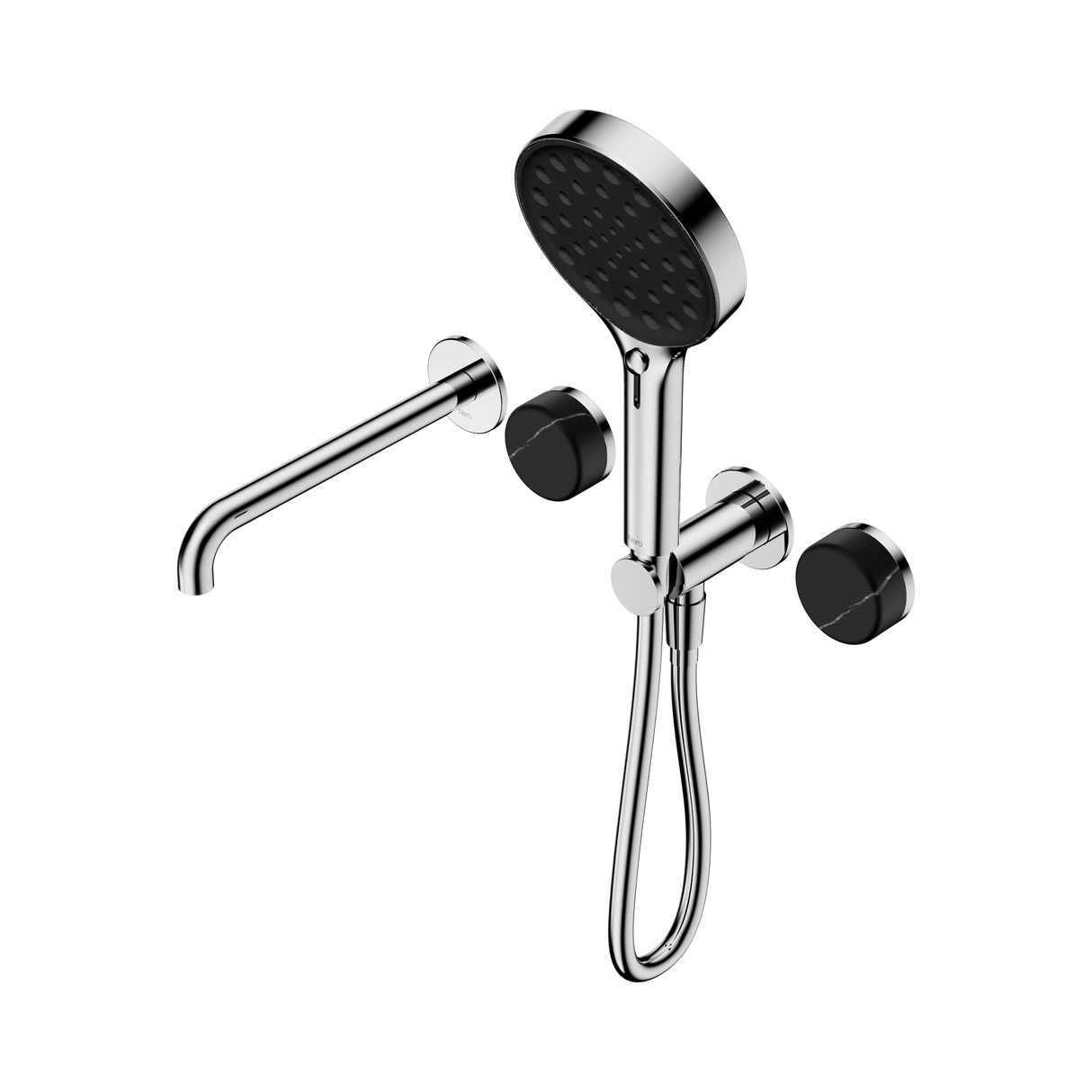An image of Nero Tapware's Serenity Progressive Shower System With Spout With Marquina Black Handle And Serenity Hand Shower Chrome