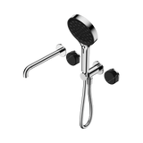 An image of Nero Tapware's Serenity Progressive Shower System With Spout With Marquina Black Handle And Serenity Hand Shower Chrome