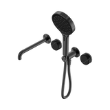 An image of Nero Tapware's Serenity Progressive Shower System With Spout With Marquina Black Handle And Serenity Hand Shower Gun Metal