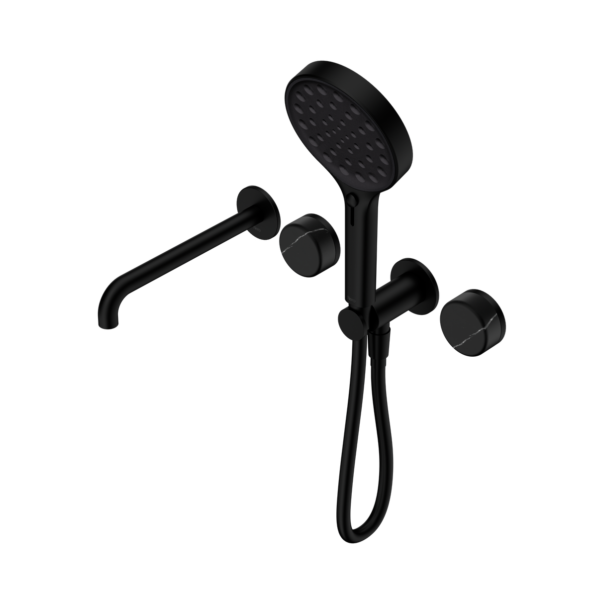 An image of Nero Tapware's Serenity Progressive Shower System With Spout With Marquina Black Handle And Serenity Hand Shower Matt Black