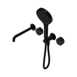 An image of Nero Tapware's Serenity Progressive Shower System With Spout With Marquina Black Handle And Serenity Hand Shower Matt Black