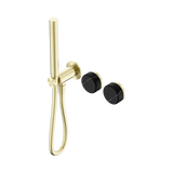 An image of Nero Tapware's Serenity Progressive Shower System With Marquina Black Handle And Slim Shower Brushed Gold