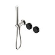 An image of Nero Tapware's Serenity Progressive Shower System With Marquina Black Handle And Slim Shower Brushed Nickel