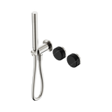 An image of Nero Tapware's Serenity Progressive Shower System With Marquina Black Handle And Slim Shower Brushed Nickel