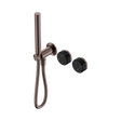 An image of Nero Tapware's Serenity Progressive Shower System With Marquina Black Handle And Slim Shower Brushed Bronze