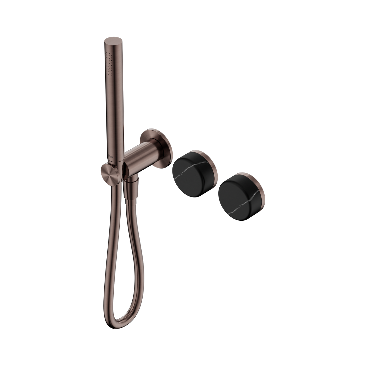 An image of Nero Tapware's Serenity Progressive Shower System With Marquina Black Handle And Slim Shower Brushed Bronze