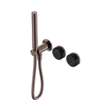 An image of Nero Tapware's Serenity Progressive Shower System With Marquina Black Handle And Slim Shower Brushed Bronze