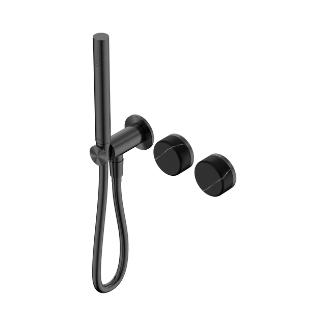 An image of Nero Tapware's Serenity Progressive Shower System With Marquina Black Handle And Slim Shower Gun Metal