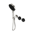 An image of Nero Tapware's Serenity Progressive Shower System With Marquina Black Handle And Serenity Hand Shower Brushed Nickel