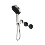 An image of Nero Tapware's Serenity Progressive Shower System With Marquina Black Handle And Serenity Hand Shower Brushed Nickel