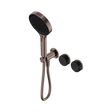 An image of Nero Tapware's Serenity Progressive Shower System With Marquina Black Handle And Serenity Hand Shower Brushed Bronze