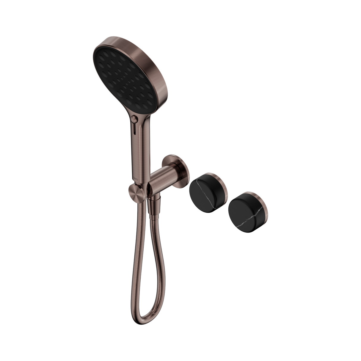 An image of Nero Tapware's Serenity Progressive Shower System With Marquina Black Handle And Serenity Hand Shower Brushed Bronze