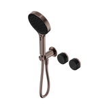An image of Nero Tapware's Serenity Progressive Shower System With Marquina Black Handle And Serenity Hand Shower Brushed Bronze