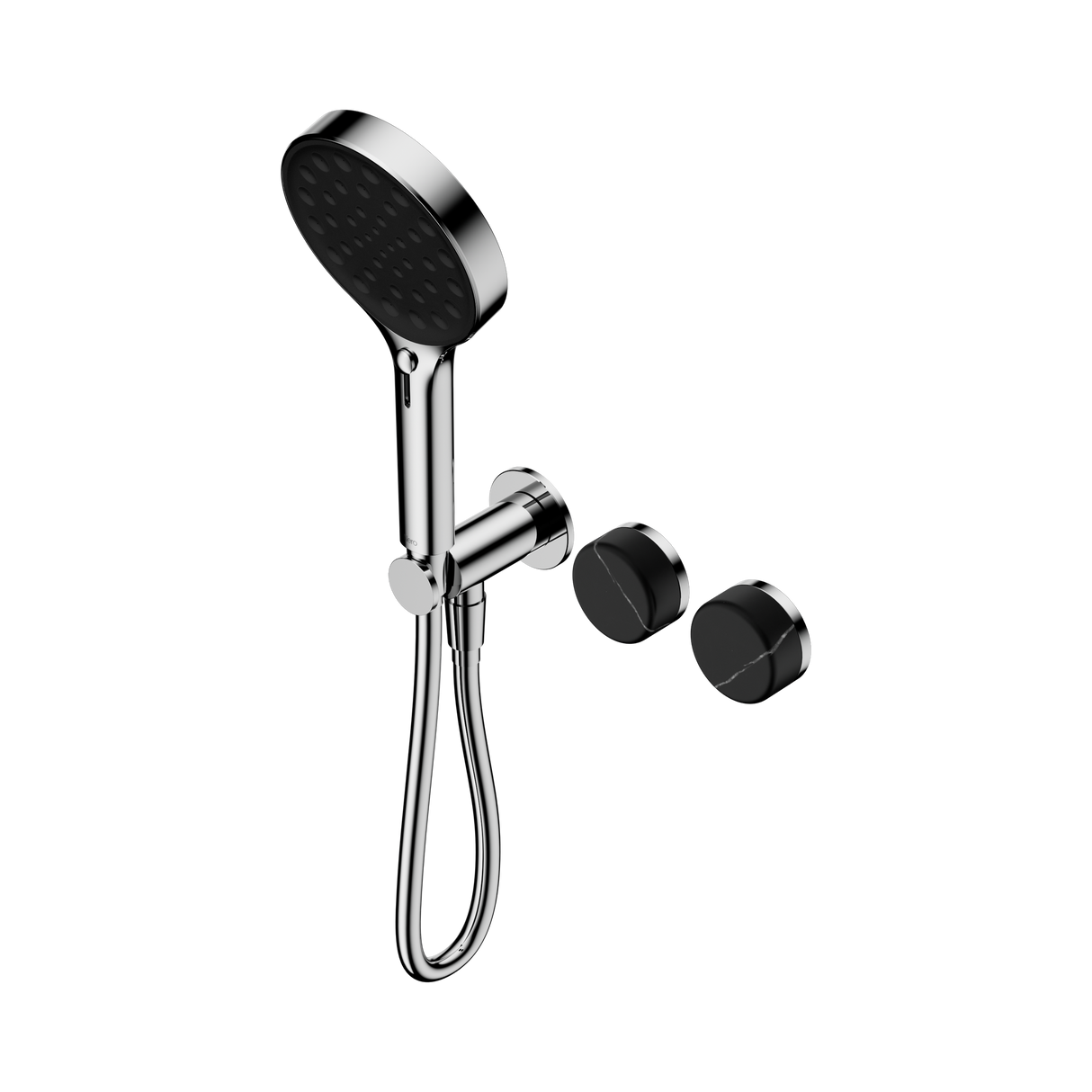 An image of Nero Tapware's Serenity Progressive Shower System With Marquina Black Handle And Serenity Hand Shower Chrome