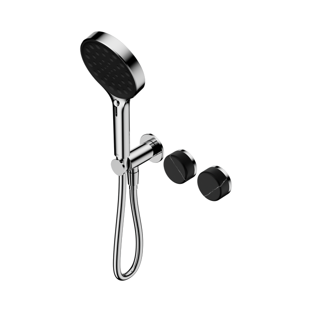 An image of Nero Tapware's Serenity Progressive Shower System With Marquina Black Handle And Serenity Hand Shower Chrome