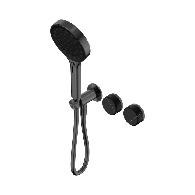 An image of Nero Tapware's Serenity Progressive Shower System With Marquina Black Handle And Serenity Hand Shower Gun Metal