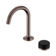 An image of Nero Tapware's Serenity Progressive Basin Mixer Arc Spout With Marquina Black Handle Brushed Bronze