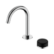 An image of Nero Tapware's Serenity Progressive Basin Mixer Arc Spout With Marquina Black Handle Chrome