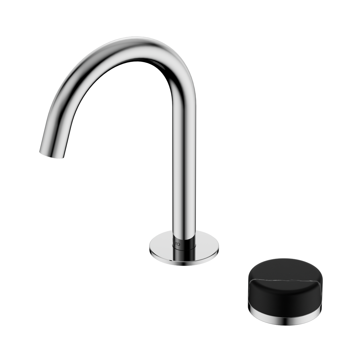 An image of Nero Tapware's Serenity Progressive Basin Mixer Arc Spout With Marquina Black Handle Chrome