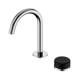 An image of Nero Tapware's Serenity Progressive Basin Mixer Arc Spout With Marquina Black Handle Chrome