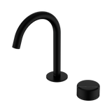 An image of Nero Tapware's Serenity Progressive Basin Mixer Arc Spout With Marquina Black Handle Matt Black