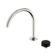 An image of Nero Tapware's Serenity Progressive Bath/Kitchen Mixer Arc Spout With Marquina Black Handle Brushed Nickel