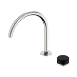 An image of Nero Tapware's Serenity Progressive Bath/Kitchen Mixer Arc Spout With Marquina Black Handle Brushed Nickel